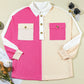 Pocketed Contrast Long Sleeve Sweatshirt