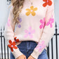 Flower Round Neck Long Sleeve Sweater