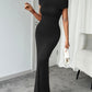 Devine Ruched Single Shoulder Short Sleeve Maxi Dress