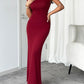 Devine Ruched Single Shoulder Short Sleeve Maxi Dress
