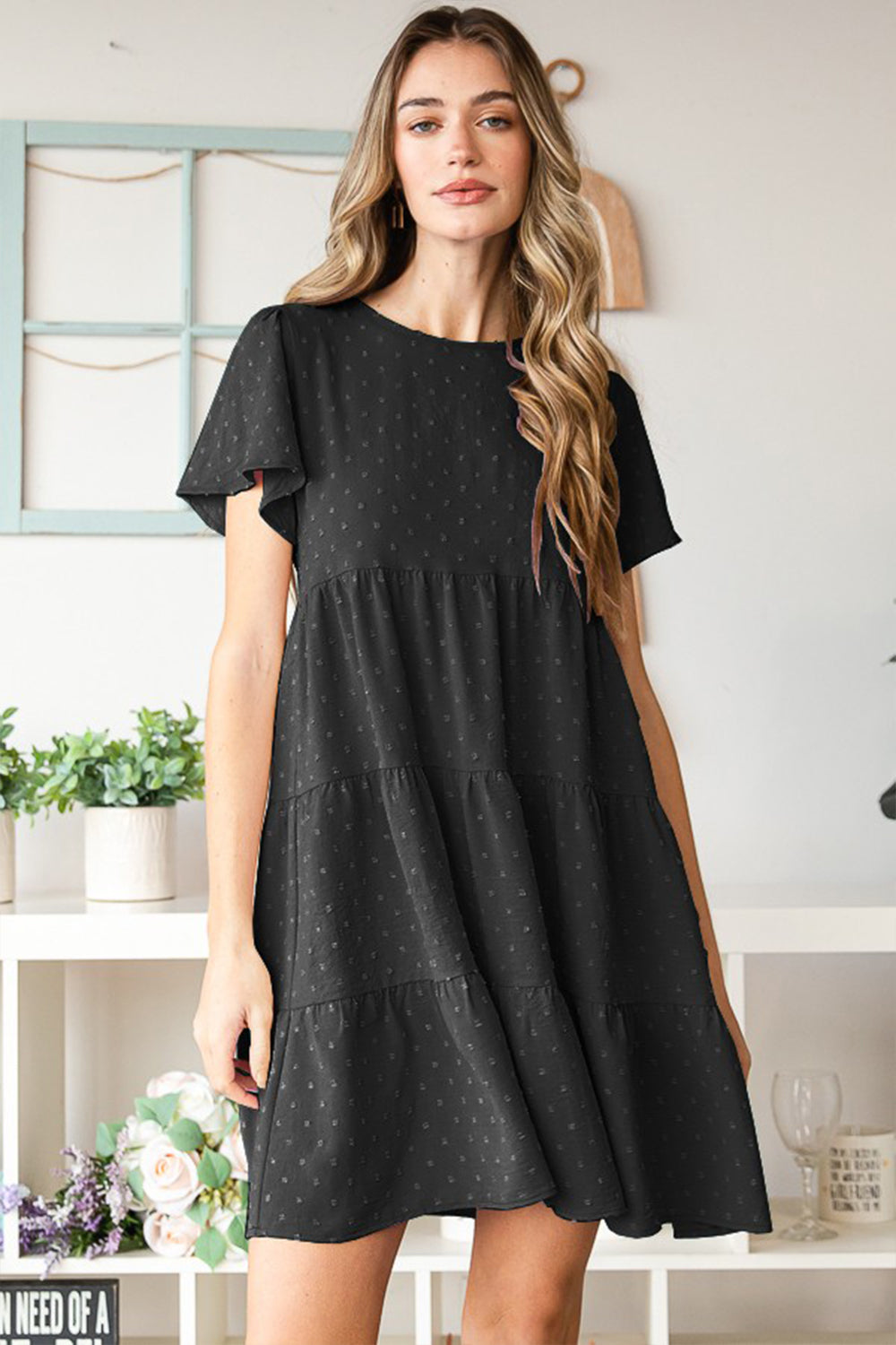 Heimish Swiss Dot Short Sleeve Tiered Dress *