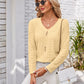Full Size Decorative Button Openwork V-Neck T-Shirt
