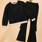 Contrast Round Neck Long Sleeve Top and Bootcut Pants Set