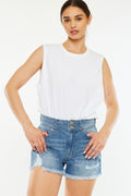 Kancan Full Size High Rise Raw Hem Denim Shorts *
