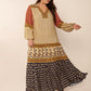 Plus Size Printed V-Neck Long Sleeve Maxi Dress