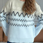 Chevron Contrast Round Neck Long Sleeve Sweater