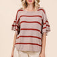 Mittoshop Striped Flounce Sleeve Knit Top