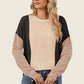 Double Take Texture Contrast Round Neck Long Sleeve T-Shirt