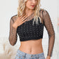 Pearl Long Sleeve Mesh Cropped Top