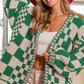 Checkered Open Front Long Sleeve Cardigan