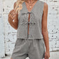 Lovelet Tied Plaid V-Neck Vest and Shorts Set