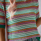 Openwork Striped Short Sleeve Knit Top
