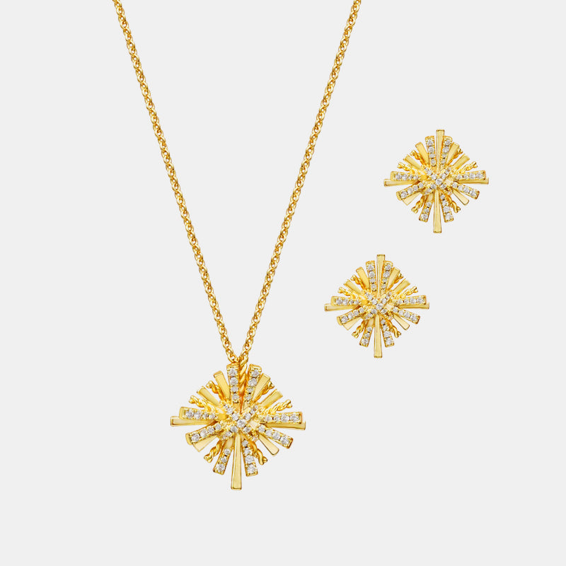 Halo Crown Jewelry Starburst Gold-Plated Earrings and Necklace Set *