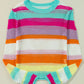 Openwork Contrast Striped Round Neck Knit Top