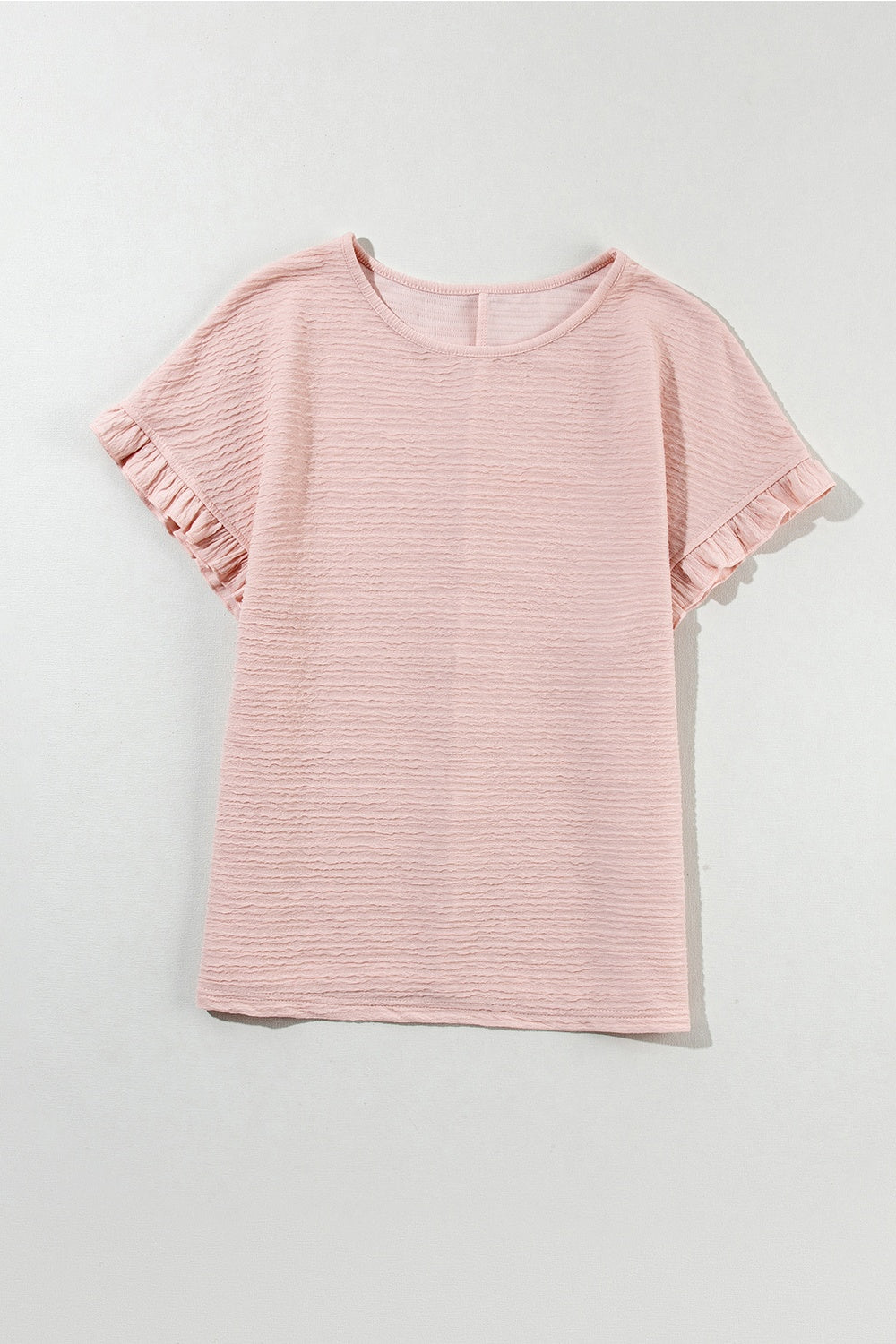 Full Size Round Neck Frill Short Sleeve T-Shirt