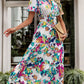 Printed Notched Short Sleeve Midi Dress