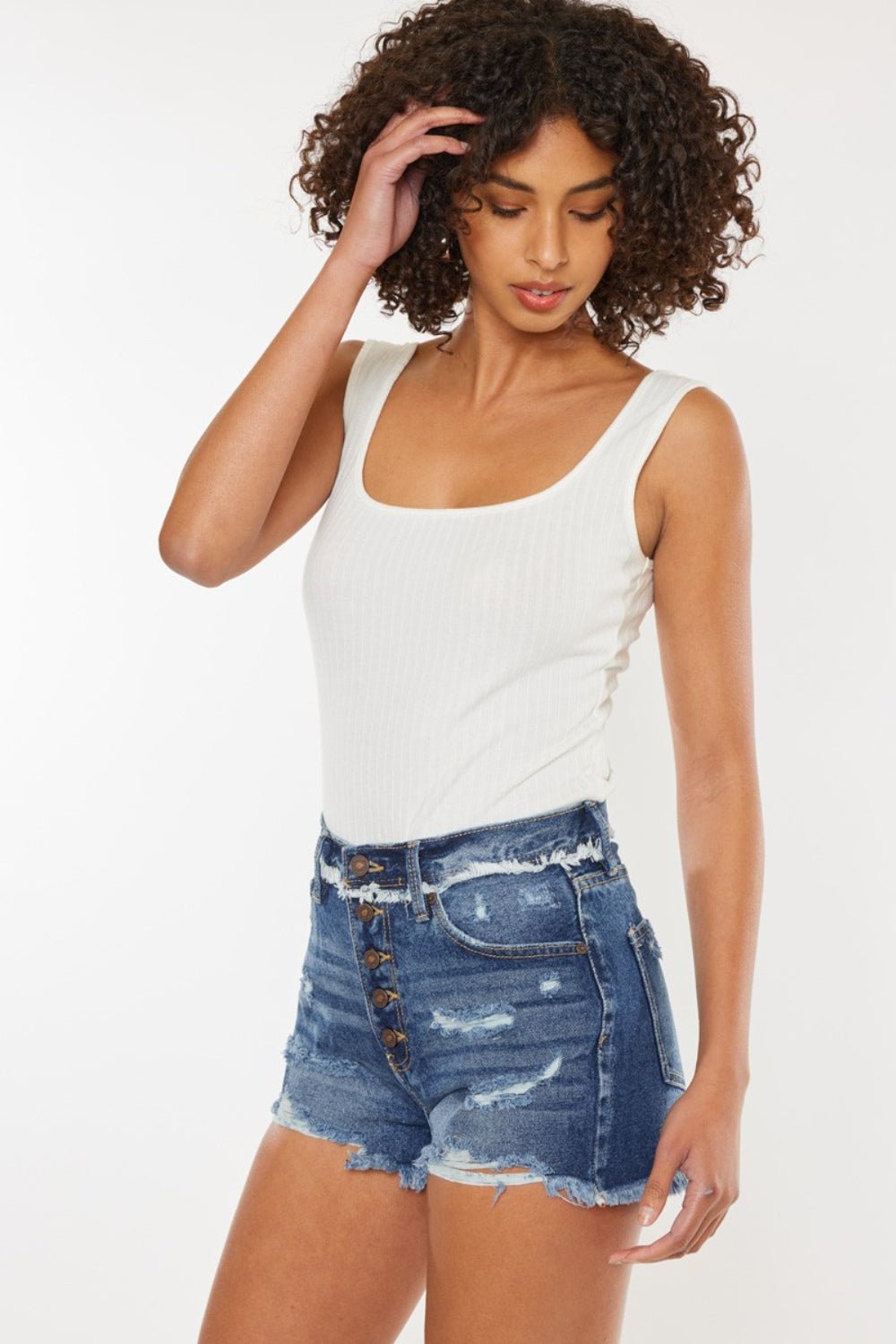 Kancan Distressed Button Fly Denim Shorts *
