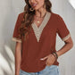 Full Size Lace Detail V-Neck Short Sleeve Blouse