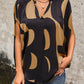 Printed Notched Slit Half Sleeve Blouse