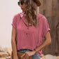 Full Size Half Button Hooded Short Sleeve Blouse