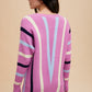 Annie Wear Chevron Stripe Round Neck Ribbed Sweater