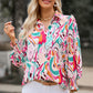 Printed Puff Sleeve Collared Blouse
