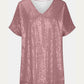 Full Size Sequin V-Neck Short Sleeve Top