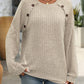 Full Size Decor Button Long Sleeve Ribbed T-Shirt
