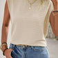 Opaque Basic Style Round Neck Cap Sleeve Blouse