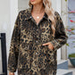 Leopard Button Up Drop Shoulder Denim Jacket