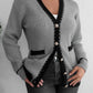 Contrast Trim Button Up Long Sleeve Cardigan