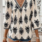 Printed V-Neck Three-Quarter Sleeve Blouse