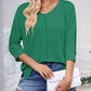 Full Size Textured Round Neck Three-Quarter Sleeve Blouse