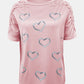 Full Size Lace Detail Heart Round Neck Short Sleeve Top