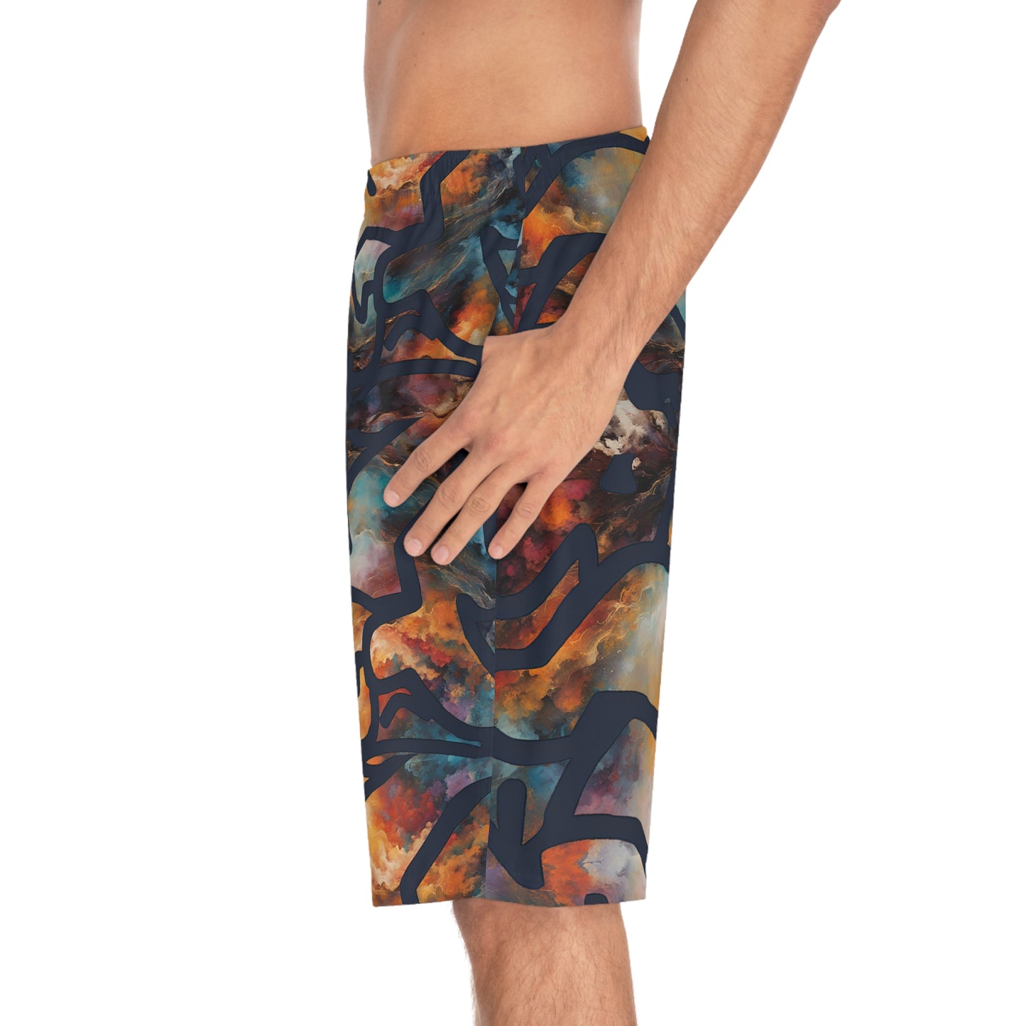 Men's Orange Skyline Board Shorts (AOP) | Made to Order