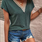Full Size Lace Detail V-Neck Short Sleeve T-Shirt