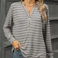 Full Size Striped Notched Long Sleeve T-Shirt