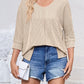 Full Size Textured Round Neck Three-Quarter Sleeve Blouse