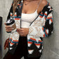 Geometric Zip Up Hooded Sherpa Jacket