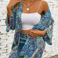 Printed Open Front Three-Quarter Sleeve Cover Up