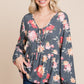 Super Lady Full Size Babydoll Floral Long Sleeve Blouse