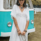 Lace Detail Eyelet V-Neck Half Sleeve Dress