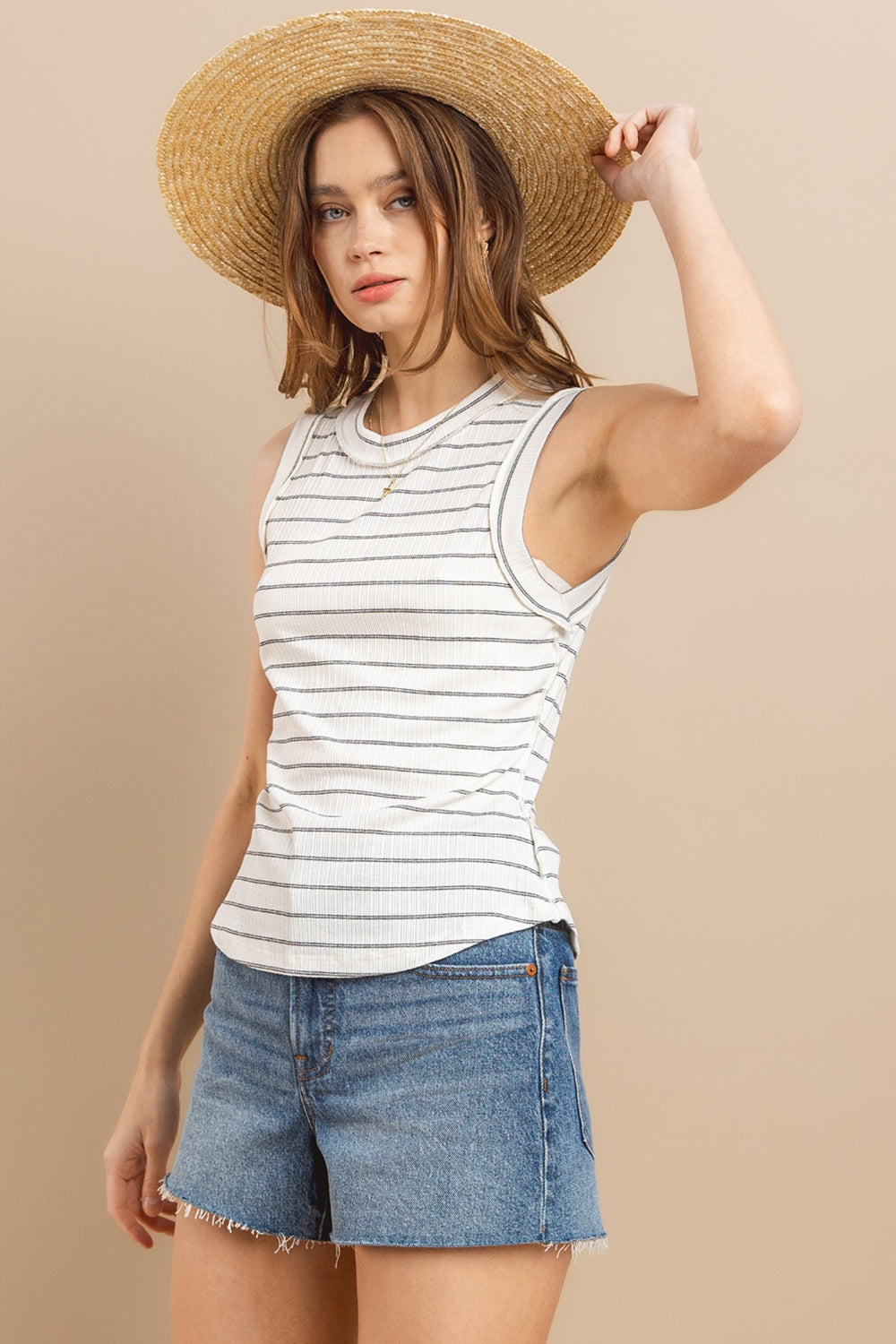 Ces Femme Striped Round Neck Tank *