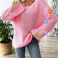 Flower Round Neck Long Sleeve Sweater