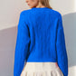 Double Take Full Size Bow Cable-Knit Round Neck Sweater