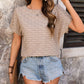 Eyelet Round Neck Short Sleeve T-Shirt