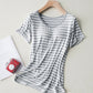 Striped Round Neck Short Sleeve T-Shirt with Bra