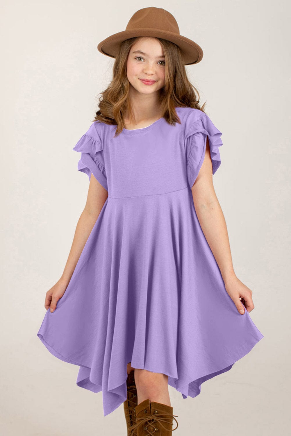 LITTLE GIRLS YOUTH Round Neck Petal Sleeve Dress