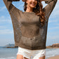 Heart Openwork Long Sleeve Cover-Up