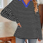 Lovelet Striped Johnny Collar Long Sleeve T-Shirt